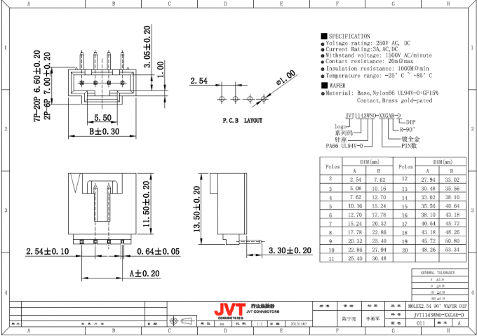 1000MΩ Min Insulation Resistance Wire To Board Connector 2 - 20# Circuits